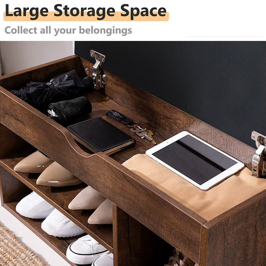 AnneFish 2-Tier Entryway Shoe Rack Organizer Bench With Drawer and Cushion Padded Seat For Bedroom Hallway